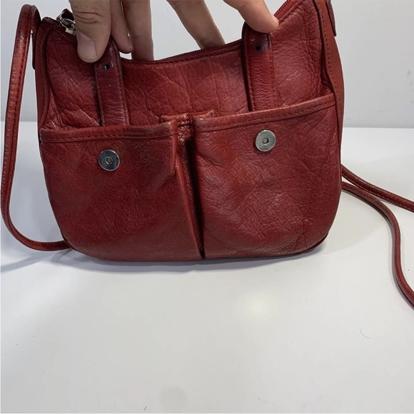 Fossil Red Morgan Pebbled Leather Zip Up Crossbody Shoulder Bag Purse Pockets - Picture 12 of 12